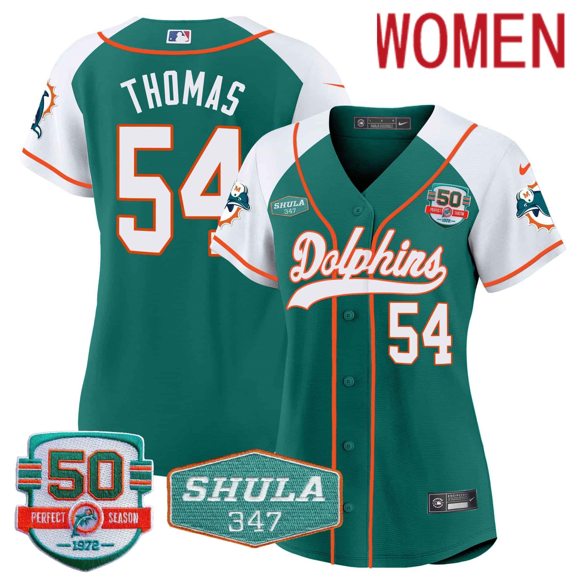 Women Miami Dolphins #54 Thomas Green 2024 Nike 50th Don Shula Memorial Patch Baseball NFL Jersey